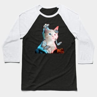 Cute White Cat With Butterfly Cat adoption For Cat Lover Tee Shirt Baseball T-Shirt